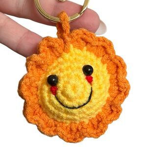 Handmade Smiley Sun Crochet Keychain
